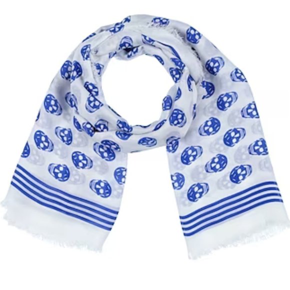 Alexander McQueen Blue and White Skull Scarf - Picture 1 of 7